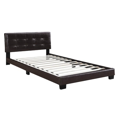 Benjara Queen Leatherette Bed with Checkered Tufted Headboard, Dark Brown BM232012